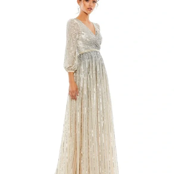 ✔️#67B BNWT MAC DUGGAL SEQUINED WRAP OVER 3/4 SLEEVE GOWN #5509 - Picture 4 of 12